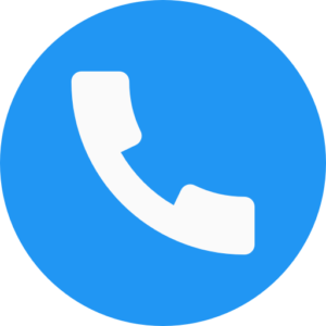 A white phone call icon with a blue circle background, Terms of services, Privacy Policy