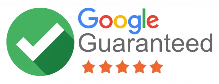 Google Guaranteed badge with green circle and white check mark, five orange stars.